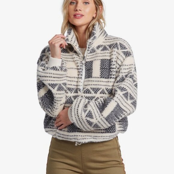 Billabong "Time Off" Black & White Sherpa Fleece Jacket S - Picture 1 of 9